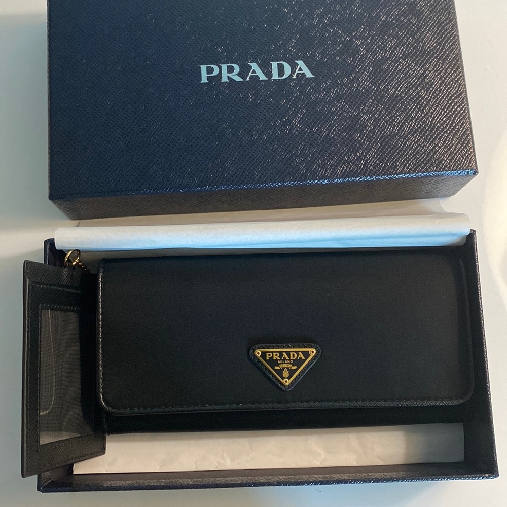 Prada nylon leather trim long wallet. New never been used.